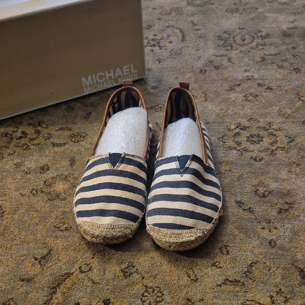 Michael Kors Kids Navy and White Striped Moccasins